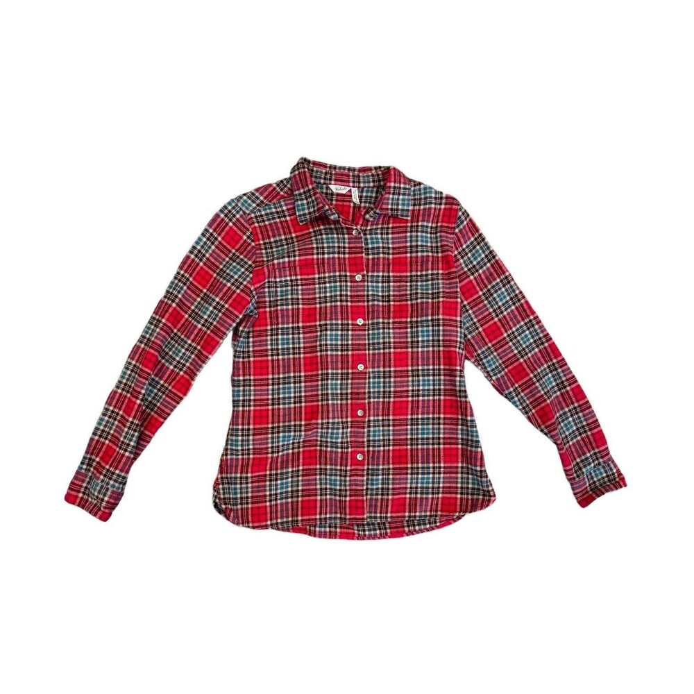 Woolrich Shirt Womens Medium Red And Blue Long Sleeve Button Up Outdoor Flannel
